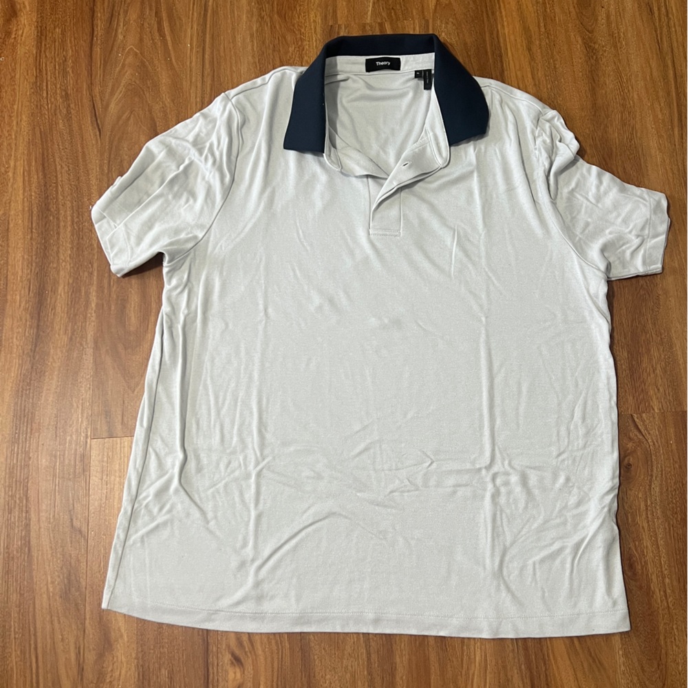 Theory Men's White Polo Shirt with Black Collar